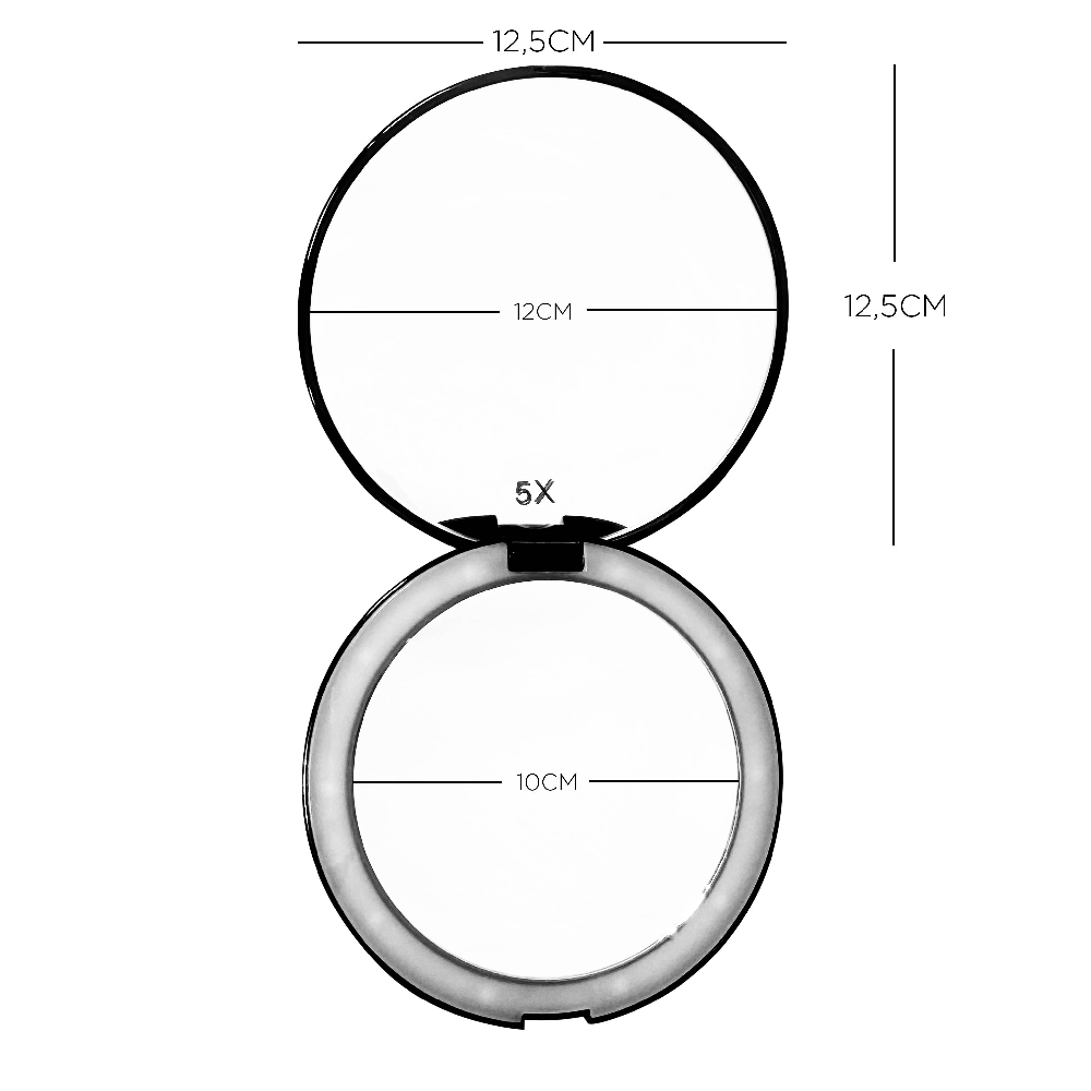 ESPEJO CARTERA LED 5X GRANDE BLANCO/NEGRO | Vista 4