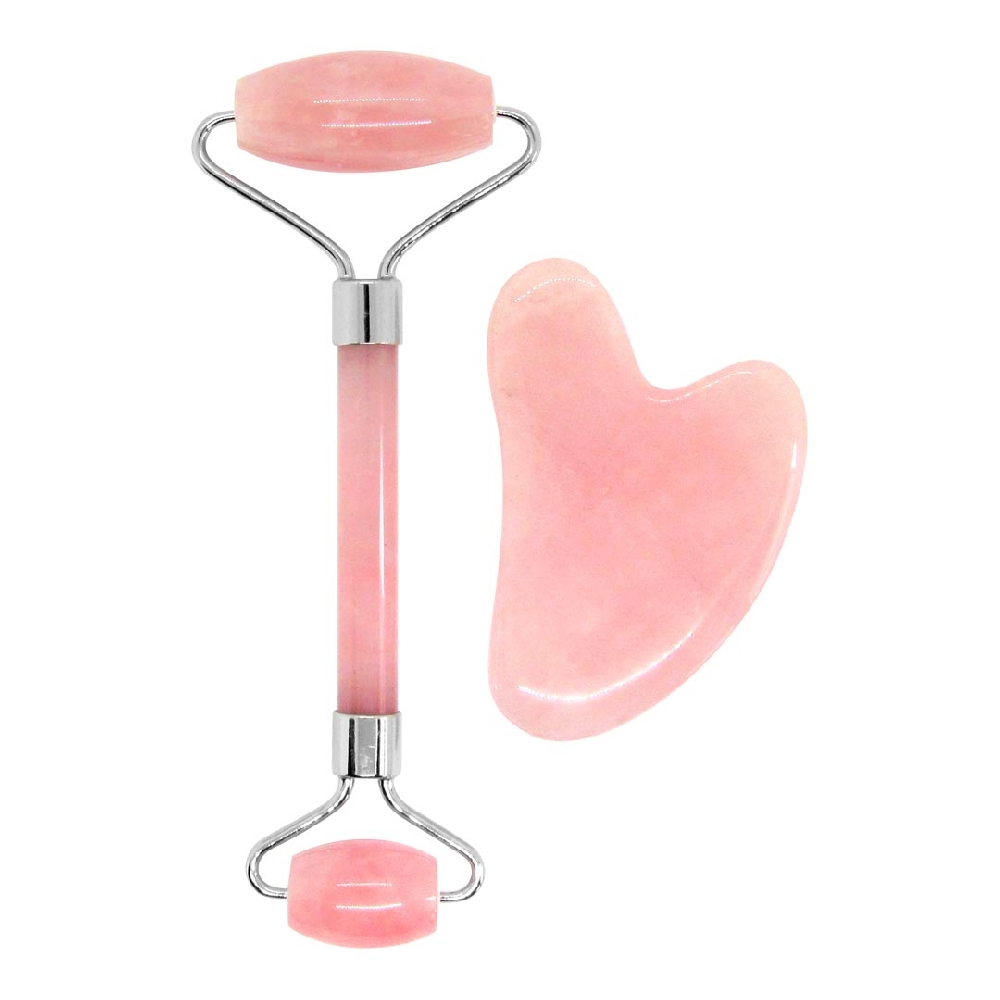 D00541 SET RODILLO MASAJ FACIAL+GUA SHA DE CUARZO ROSA