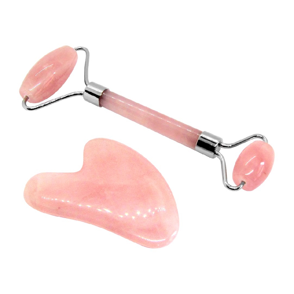 SET RODILLO MASAJ FACIAL+GUA SHA DE CUARZO ROSA | Vista 2