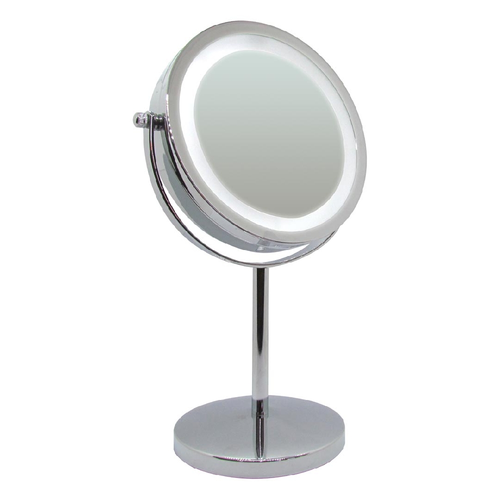 E00163 ESPEJO METAL CON PIE LED 17cm di&aacute;m 5X