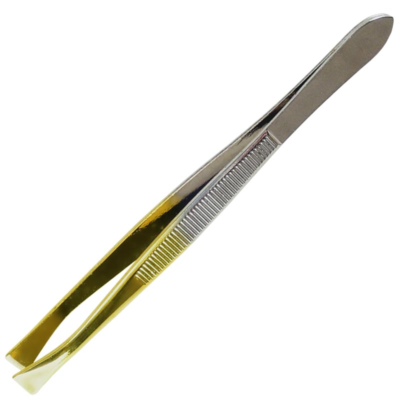 J00042 PINZA ANCHA PTA DORADA ACERO INOXIDABLE