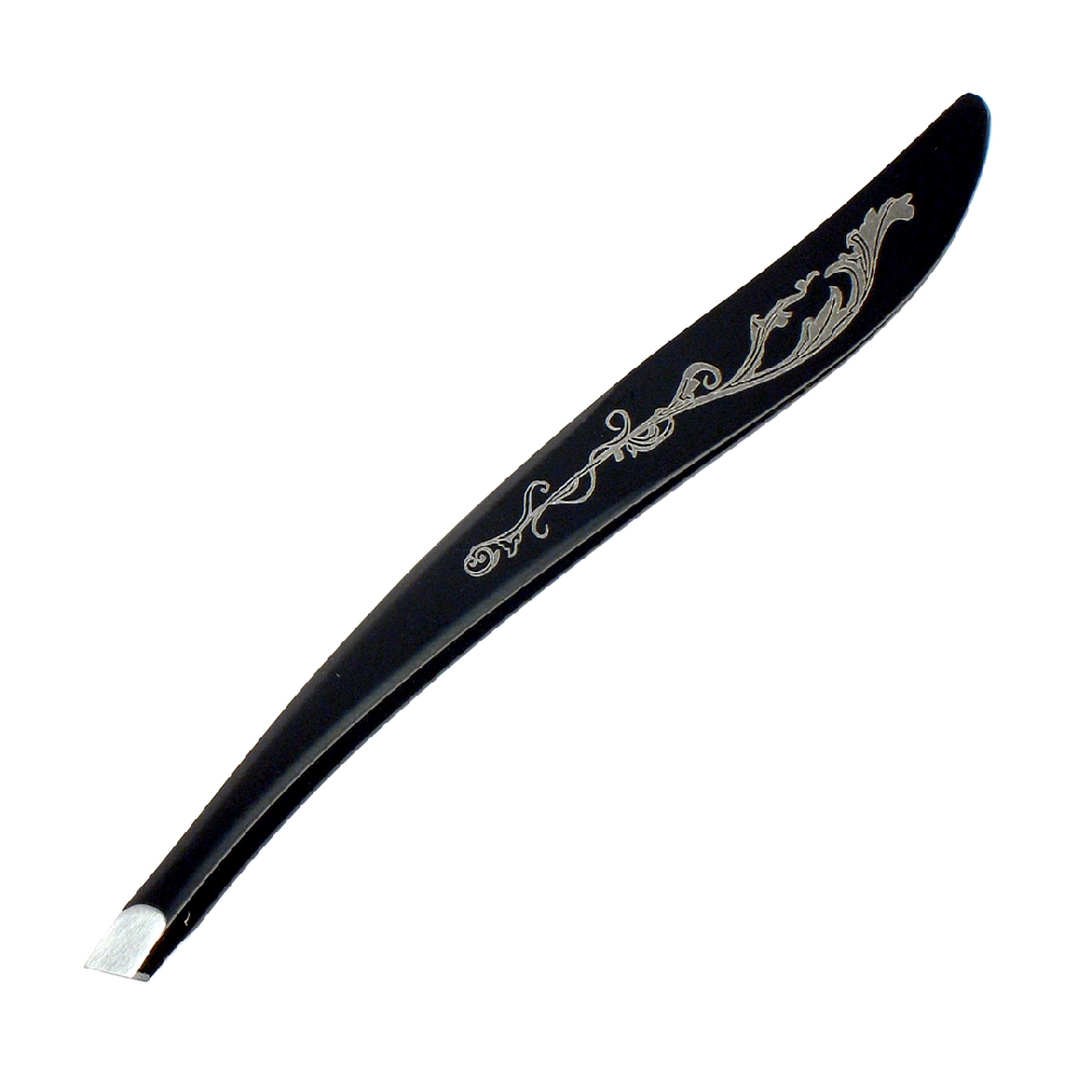 J00052 PINZA SESG NEGRA DECORADA ACERO INOXIDABLE