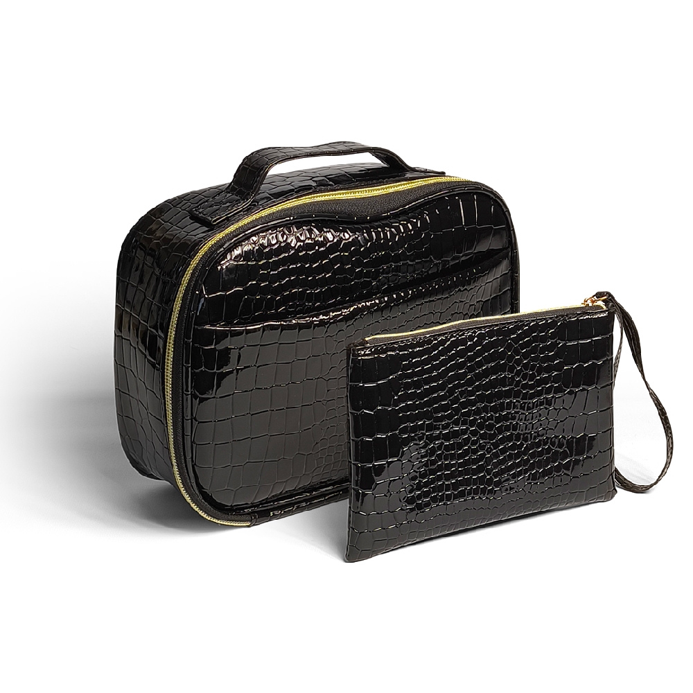 M00149 PORTACOSMETICO PORTABROCHAS CROCO NEGRO C/CIERRE