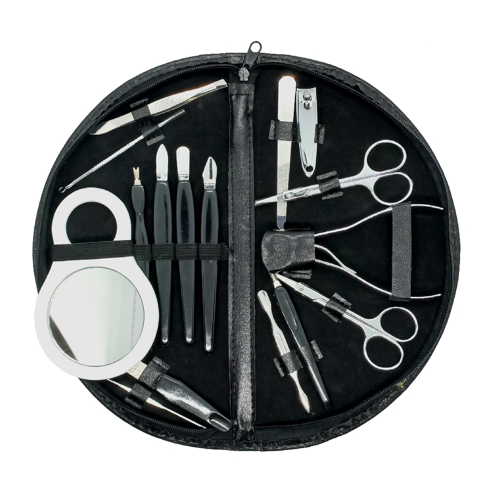 N00112 SET MANICURA NEGRO CON ESPEJO 16 PZAS