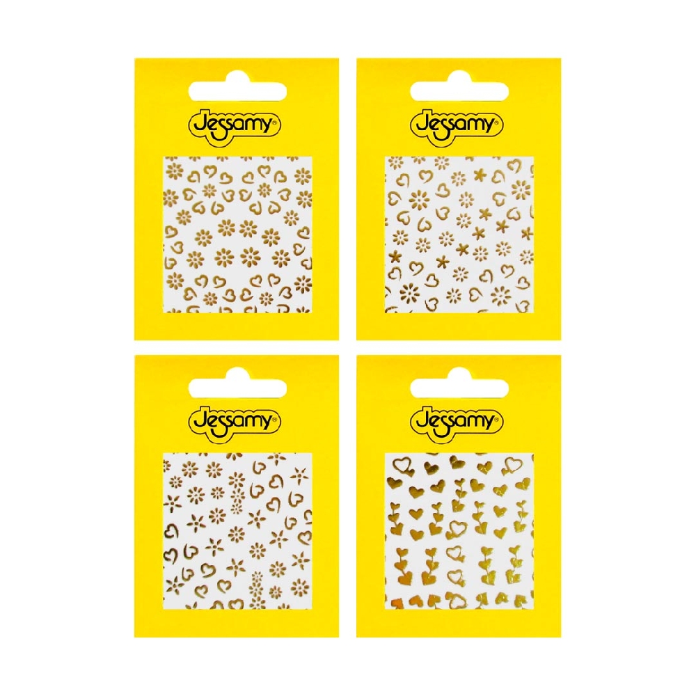 U00009 STICKERS METALICOS ORO (VARIOS MODELOS)